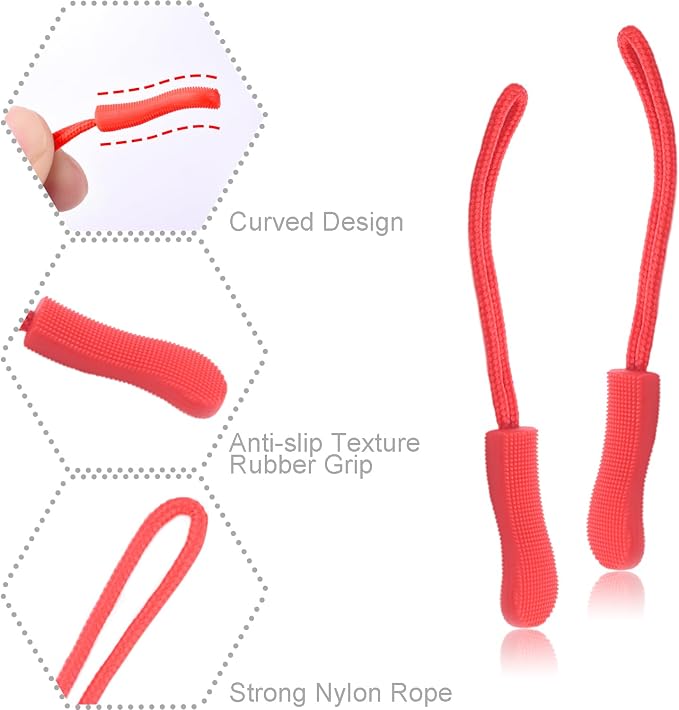 CooBigo 12Pack Zipper Pull Replacement, Golf Bag Zipper Pull Replacement Tab for Backpack, Jackets, Pants, Boots, Coats, Luggage - Red(Universal Extender), #10 Red(12 PACK)