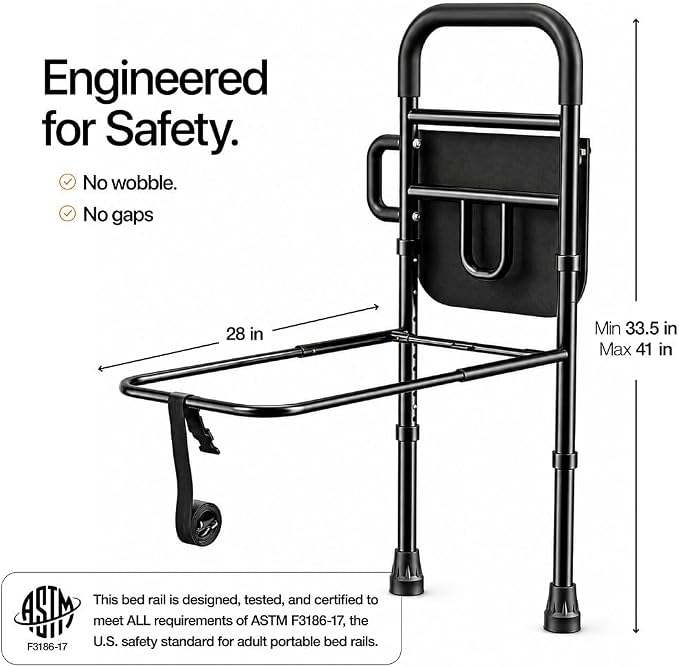 Medical king Bed Rails for Elderly Adults Safety Bed Assist Rails for Seniors with Adjustable Heights ASTM Approved Easy to get in or Out of Bed with Floor Support