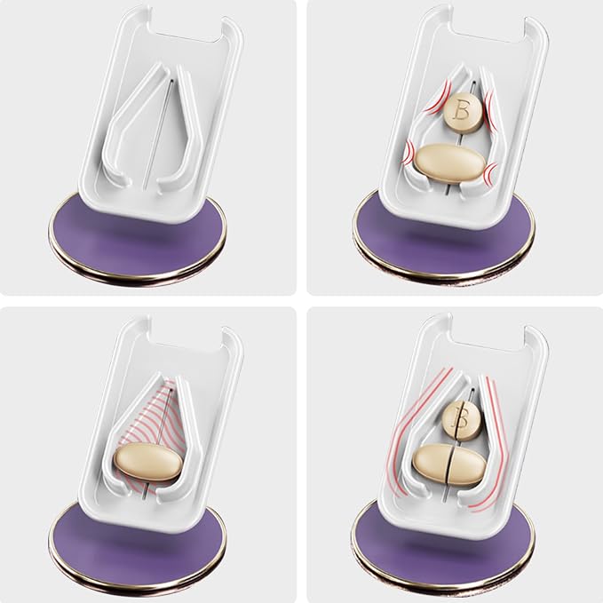 Pill Cutter Splitter for Small or Tiny Pills. 2-in-1 Travel Pill Box & Pill Splitter - Large Capacity 4 Compartments Pill Organizer - Detachable Nonslip V-Shaped Pad. Wrap-Around Blade Guard (Purple)
