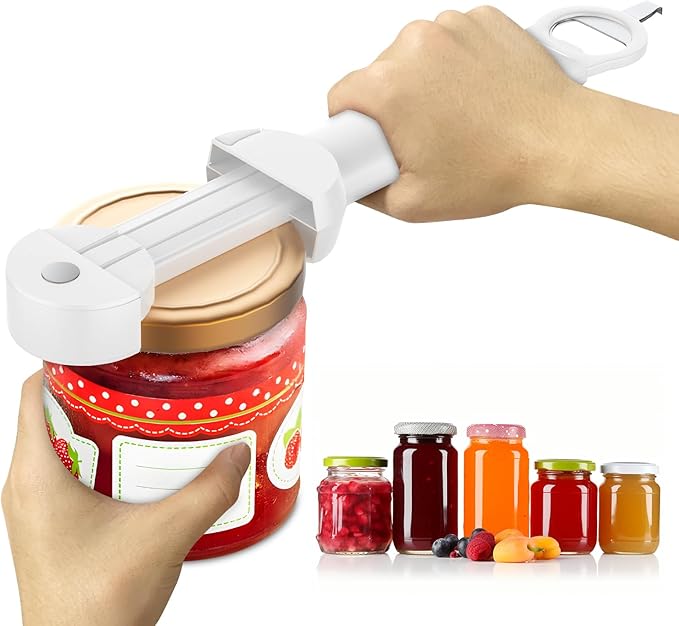 Jar Opener Bottle Opener for Seniors with Arthritis, Multi Retractable Magnetic Can Opener, Jar Grippers for Opening Jars, Kitchen Gadgets for Weak Hands and Senior Arthritis (White)