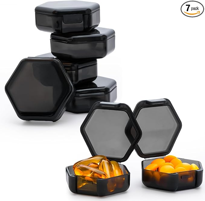 Yaklim Small Pill Case, 7 Packs Mini Pill Box | BPA Free, Portable Travel Pill Box, Pocket Purse Briefcase Use, 7 Individual Pill Containers for Fish Oils and Supplements