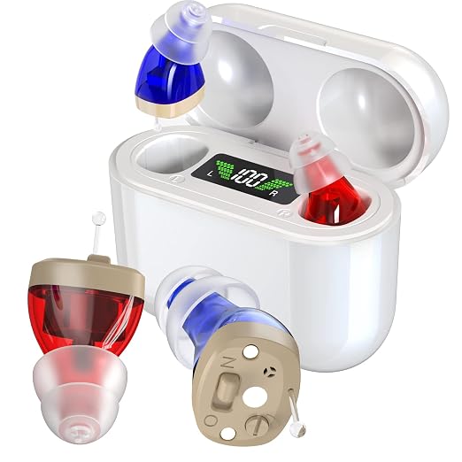 Hearing Aids, Digital Rechargeable OTC Hearing Aids for Seniors with Charging Case, Invisible Hearing Amplifier with Noise Reduction (White)