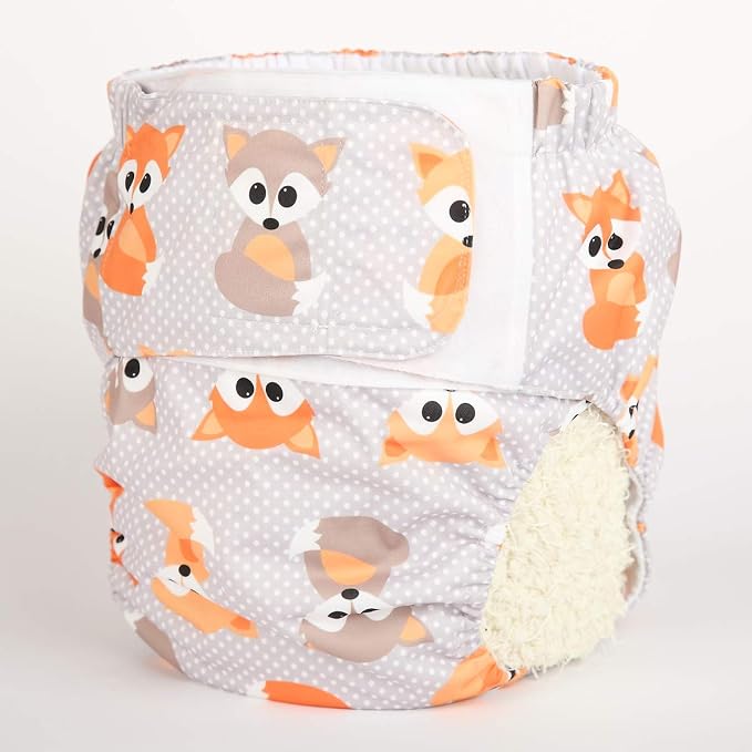 Adult Cloth Diaper Nappy Reusable Washable for Disability Hook and Loop (Baby Fox (Large 26in to 50in))