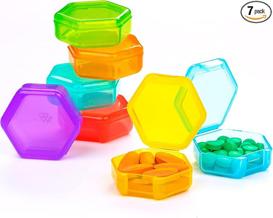 Yaklim Small Pill Case, 7 Pack Mini Pill Box | BPA Free, Portable Travel Pill Box, Pocket Purse Briefcase Use, 7 Individual Pill Containers for Fish Oils and Supplements