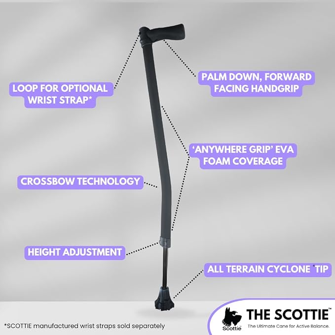 Scottie Cane - Ultimate Comfort, Stability and Balance - HSA/FSA Eligible - Adjustable Heavy Duty Walking Cane for Seniors, Men, Women - Stylish and Travel-Ready - Strong Support Cane