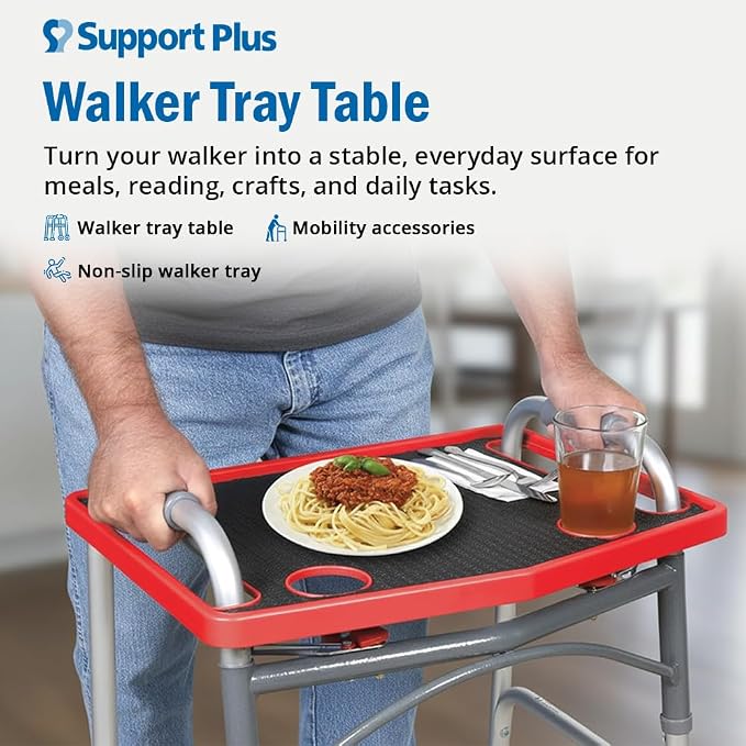 Support Plus Walker Tray Table - Mobility Table Tray for Walker, Non Slip Walker Tray Mat, Walker Accessories Mat, Cup Holder for Walker (21"x16") - Purple