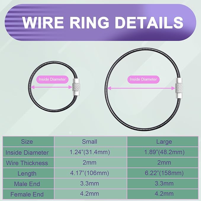 12 Pack 4" Key Ring Wire Keychain Cable Keyring Keychain Holder Clips Small Loops for Car Keys, Luggage Tags, Bag Tags, Crafts (Black, 2mm)
