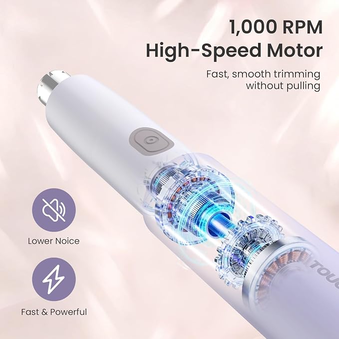 TOUCHBeauty Nose and Ear Hair Trimmer for Women Men, 2-in-1 USB-C Rechargeable Eyebrow Trimmer & Facial Hair Removal, Waterproof Dual-Edge Nasal Hair Clipper with Storage Case (Purple)