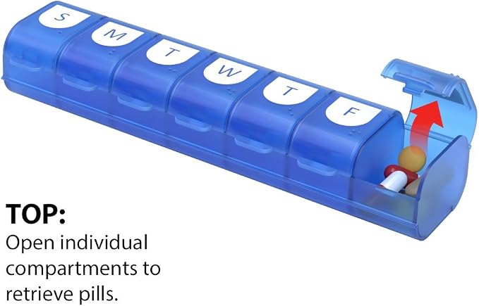 EZY DOSE Weekly (7-Day) Pill Organizer, Vitamin Case, and Medicine Box, X-Large Compartments, Easy Fill All Compartments at Once, Color May Vary (Pack of 2)