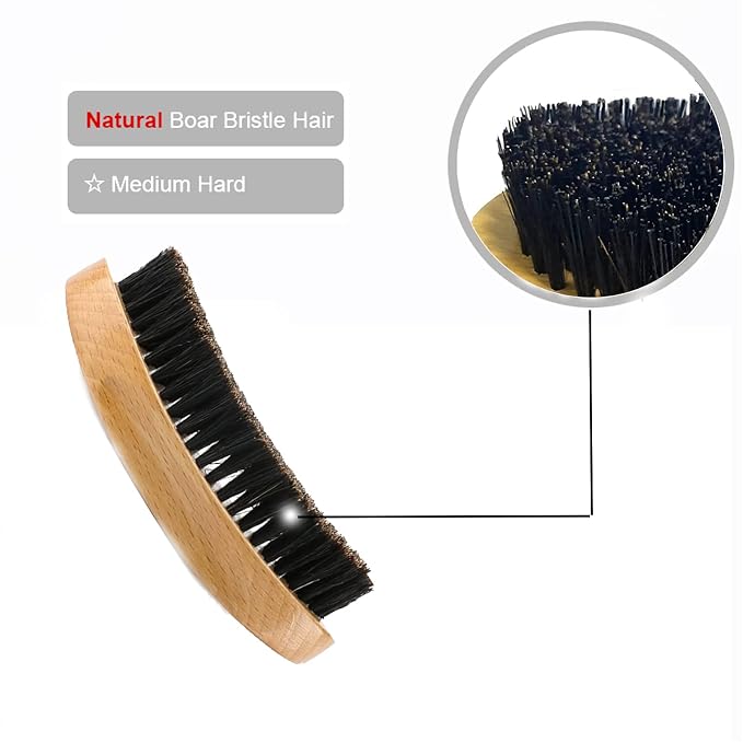 Hair Brush - Medium Hard 360 Wave Brush for Men - Beech Wood Handle, Boar Bristle, Wavy Hair, Hair Styling Brush for Black Hair, Beard Brushes (Yellow, 5x2.76x1.40 inches, 100g) | Beech Mix Nature Boar Bristle Brush For Black Men's Hair & Beard Brushes...