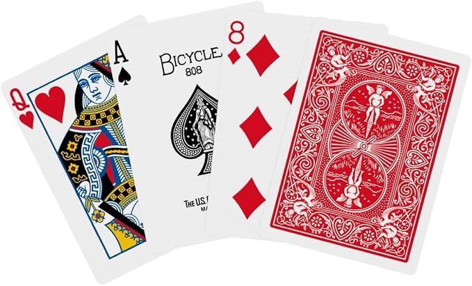 Bicycle Playing Cards 4 Pack Standard Index Poker Size Red and Black | Air Cushion Finish, Made in USA, 2 red and 2 black decks, 52 cards plus 2 Jokers per deck, For all card games