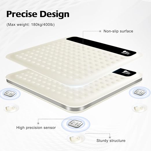 himaly Digital Body Weight Scale Bathroom Scale, Step-On Technology High Precision Measurements Scales with Large Non Slip Silicone Platform and LCD Digital Display, 400lbs/180kg Capacity, White