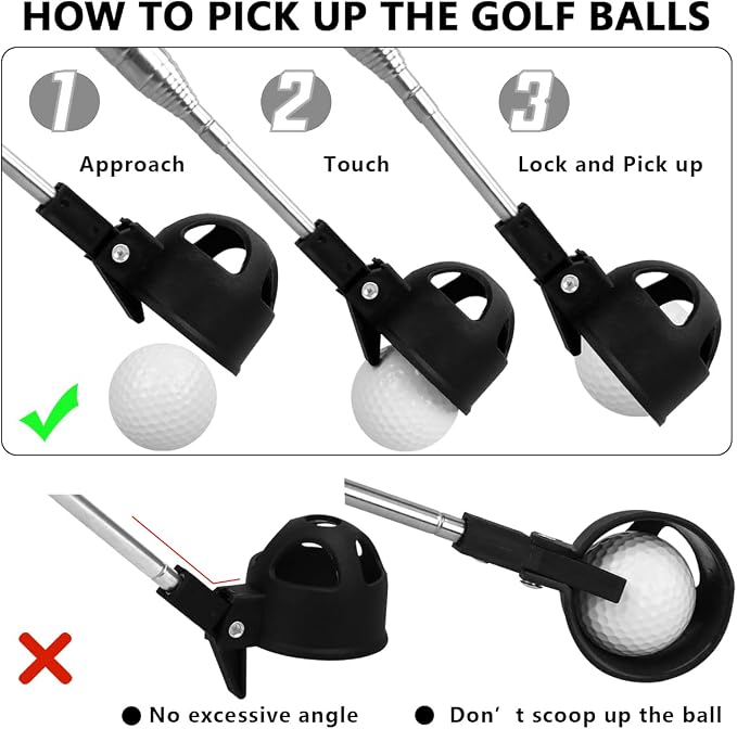 HOW TRUE 7Ft/9Ft Telescopic Golf Ball Retriever, Extendable Stainless Steel Golf Ball Picker Upper Tool, Portable Grabber for Water, Golf Accessories Gifts for Men Women