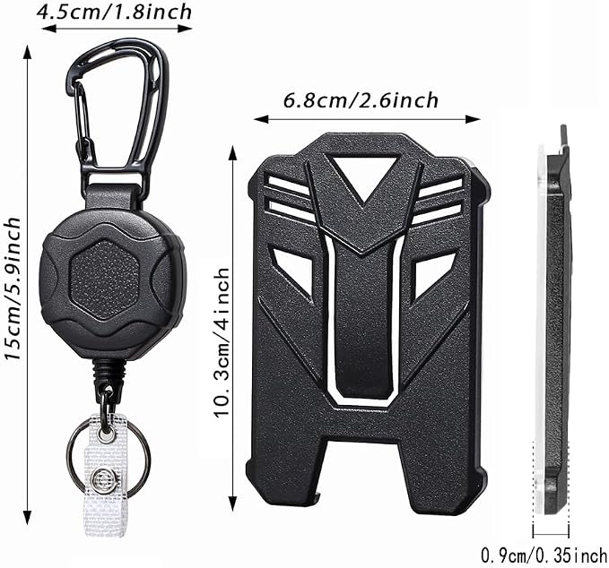 Badge Holder Retractable Clip Heavy Duty Carabiner Badge Reel Keychain with Id Cards Holder Cool Tactical ID Holder (2 Holders and 2 Badge Reels Black # 03)