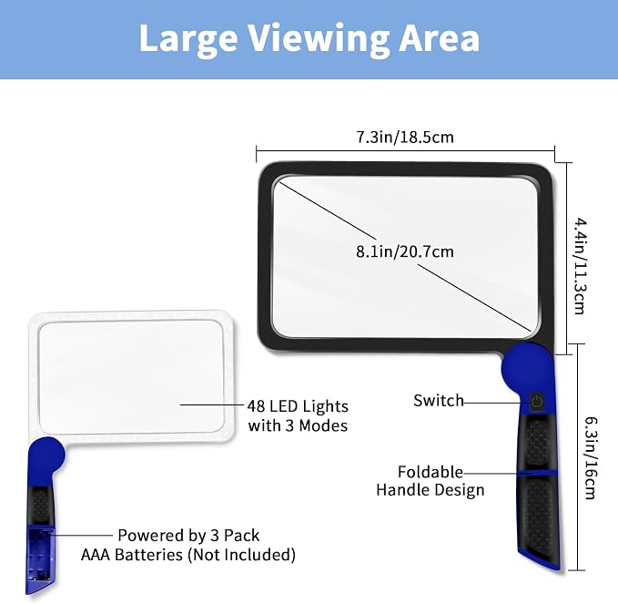 5X Magnifying Glass with Light, Full Page Magnifier for Reading, 48 LEDs