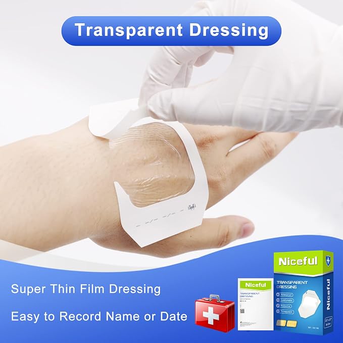 Niceful 100 Count Transparent Film Dressing 2.3'' x 2.7'', Waterproof Bandages Post Surgical for Wound Cover Shower, Clear Bandage