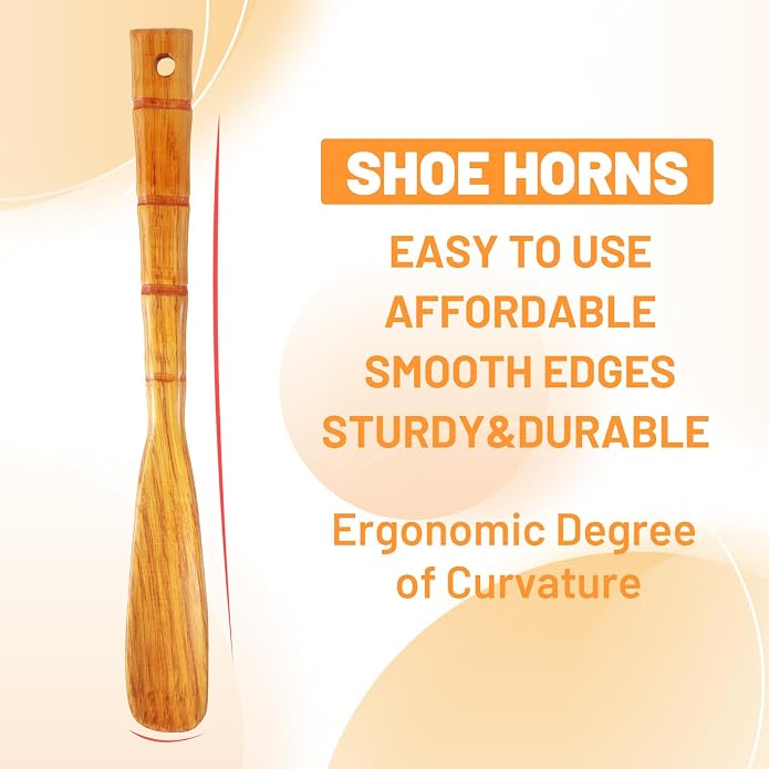 12.4inch Long Handle Wooden Shoe Horn | Wooden Shoe Spoon for Easy Wear, Shoes Helper for Seniors Pregnancy Men Women
