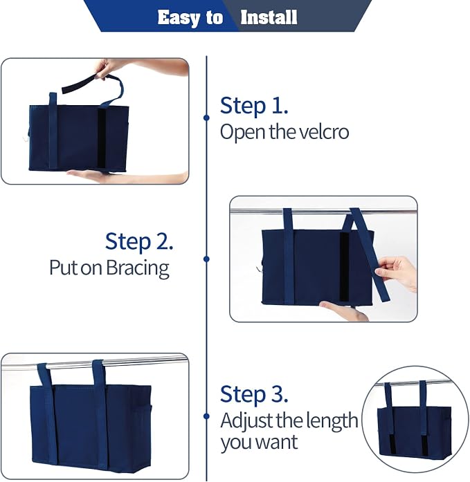Bseash Bunk Bed Organizer, Bedside Caddy Hanging Bed Organizer Storage Bag with 4 Pockets and 2 Hooks, for College Dorm Rooms Bed, Hospital Bed, Baby Bed Rails, 600D Oxford Cloth (Navy Blue)