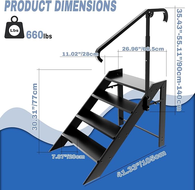 Step Ladder, Foldable Step Stool, 4 Step Folding RV Steps with Handrail, Camper Steps Outdoor, for Reaching High, Travel Trailer, Mobile Home, Spa