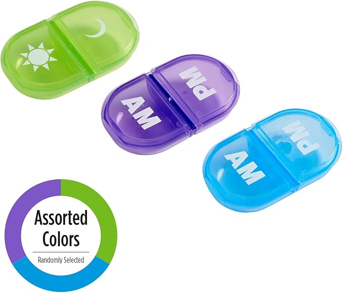 EZY DOSE Daily AMPM Pill Reminder, Colors Vary, 1 Count (Pack of 4)