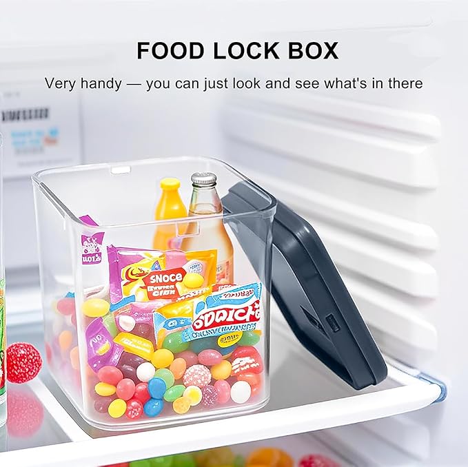 Clear Lockable Storage Box for Medicine Safe,Food Jar,Snacks,Phone - Secure Lock Box Refrigeator Container Bin Store Tank with Combination for Kitchen,Home,Office,Hospital (5.6×5.6×6.3 In) (Navy)