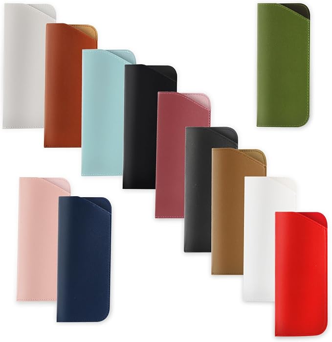 Cositina 12 Pack Soft Glasses Cases 7x3 Inch Leather Eyeglasses Case Portable PU Soft Sunglasses Pouch for Women Men Adults Kids - Multicolor