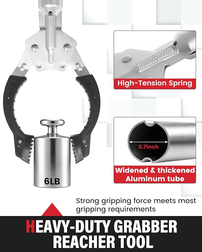 Grabber Reacher Tool Extra Long, 69" Trash Picker Upper Grabber Heavy Duty Stainless Steel Thickened Non-Slip 6 inch Wide Jaws Claw Reaching Tool