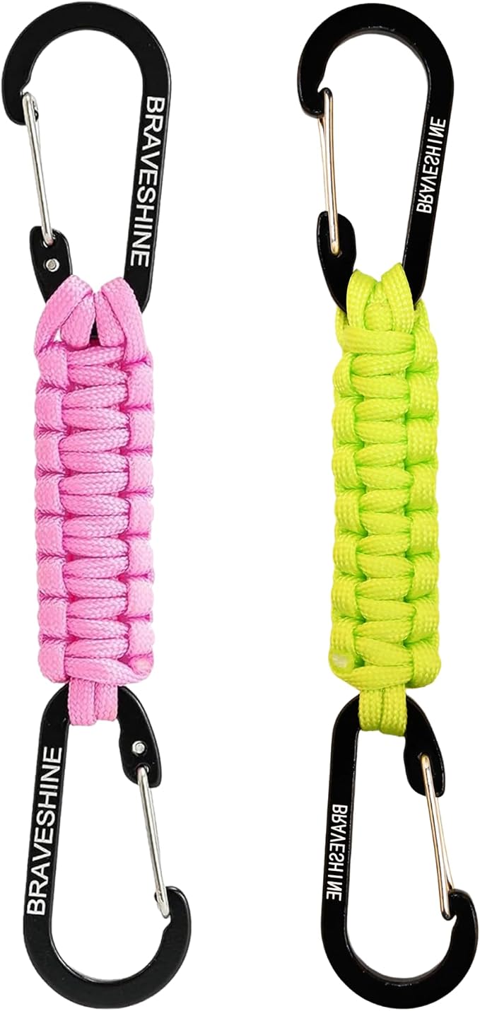 BRAVESHINE Paracord Keychain Carabiner Clip | D Ring Hanger Lanyard Hook | 7.3inch Long | for Stroller, Water Bottle, Key, Backpacks, Men, Women, Luggage, Car Seat Headrest, Fence, Bag Charms