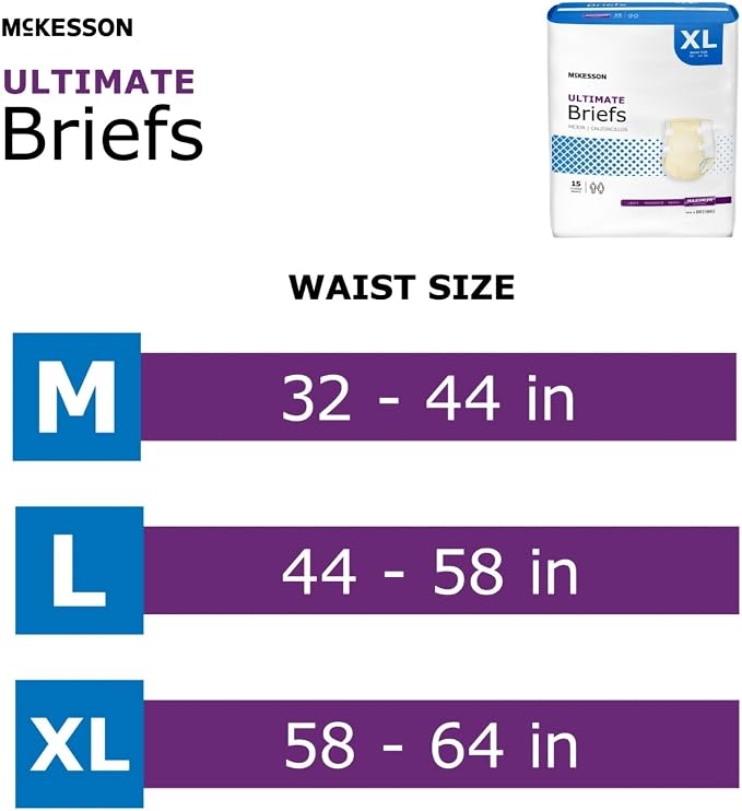 McKesson Ultimate Briefs, [60 Count], Size XL, 58-64 in. Incontinence Adult Diapers with Tabs, Maximum Absorbency, Unisex, Disposable, Elastic Leg Gathers and Contoured Fit for Men and Women