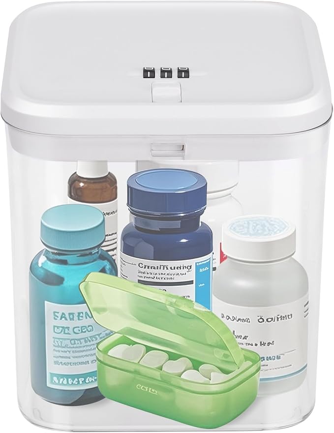 Lock Box for Medicine & Snacks - Childproof Storage Box with Combination Lock, Secure Organizer for Pills, Fridge Food, Phone, Vitamins | Portable Safe for Home, Office, Travel (5.5x5.5x6.3in)