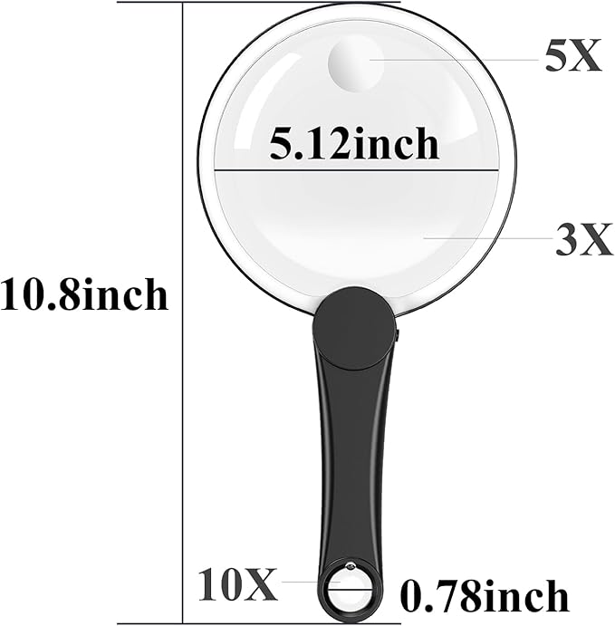 Large Hand Held Magnifying Glass with Light 10X Illuminated High Power Magnifying Glass Rechargeable 49 LED with 4 Modes, Magnifier for Reading, Close Work, Coins, Jewelry, Seniors