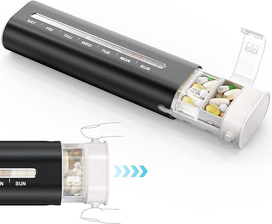 Zannaki Aluminum 7 Day Weekly Pill Organizer, Portable Travel Pill Case with Three Layer Seal, Large Capacity Cute Daily Pill Box, Pill Holder Container for Vitamins, Pills, Supplements and Medication