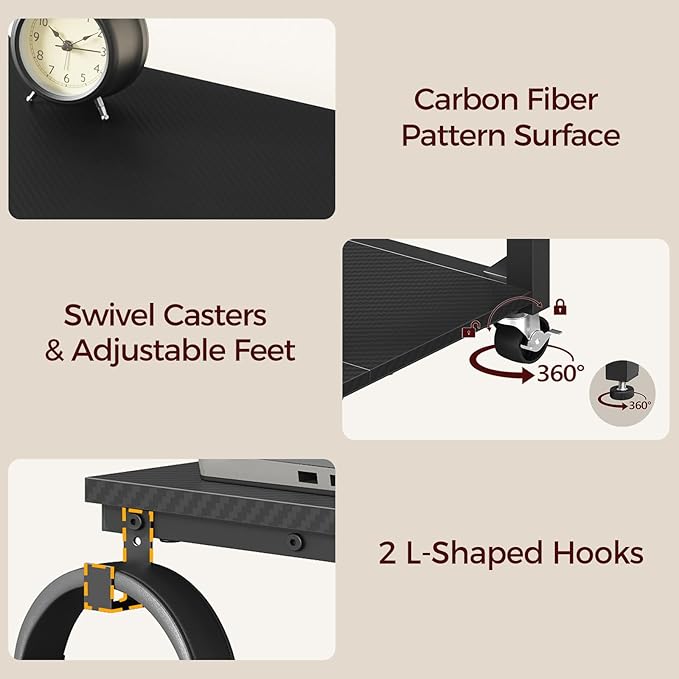 Computer Tower Stand with Power Outlet, Mobile PC Stand for Floor, Height Adjustable PC Holder Cart Under Desk, 26.6"-32.7" H, for Home Office, Gaming Room, Black PCHS216E01