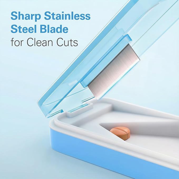 DEPAD Pill Cutter Splitter for Small and Tiny Pills, Pill Splitter with Removable Silicone Pad, Tablet Cutters for Small or Large Pills Professional with Sharp Blade (Blue)