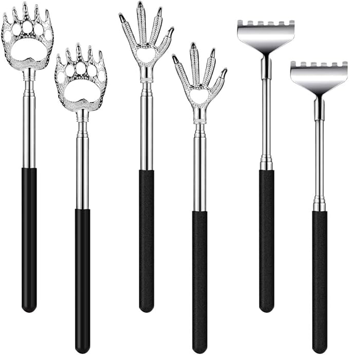 6Pack Telescopic Back Scratcher Set, Manual Extendable Black Bear Claw Scratcher for Any Age