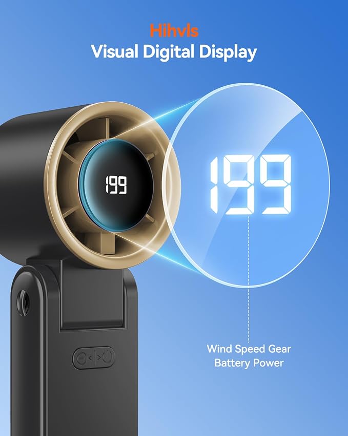 Portable Handheld Turbo Fan, 199 Gear Speed, 24 Hs Cooling Time, 5500mAh Rechargeable Mini Personal Hand Fan, Foldable Design, Travel Essentials, Beach Vacation, Gifts for Women, Men,Black Gold