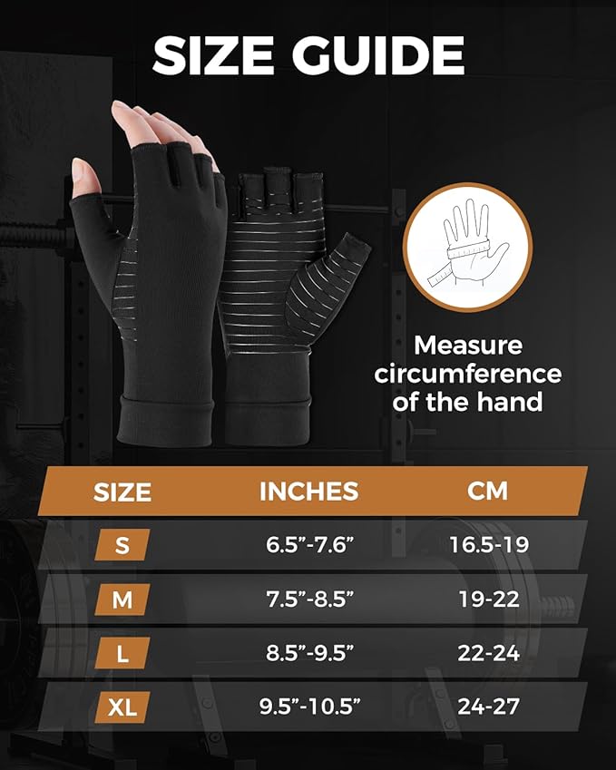 Copper Compression Gloves for Arthritis - Open Finger, Set of 2 Pairs (4 Gloves) - For Men & Women, Hand Support for Typing & Daily Wear, Helps Ease Stiffness & Swelling
