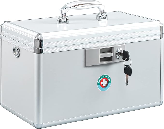 KYODOLED Large Medication Lock Box, Locking Medicine Safe with Key, Ideal for Secure First Aid and Drug Storage, White, 13.9'' x 7.8'' x 8.6'', Theft-Resistant Design