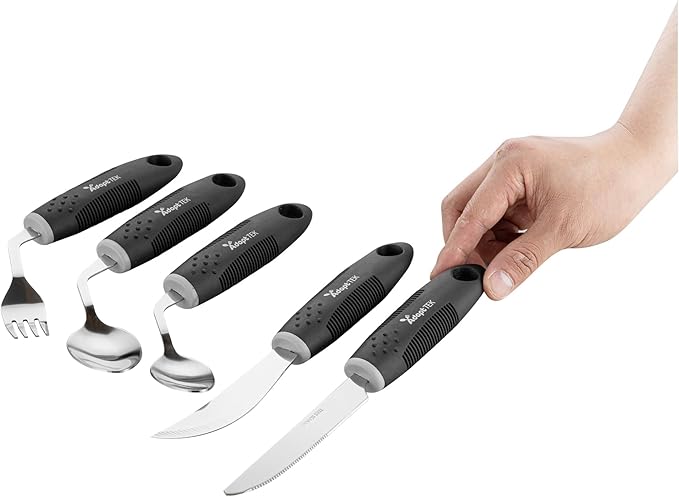 Restaurantware Adaptive Utensils - 1 count Stainless Steel, 9.843 x 5.118 x 1.575 Inches, Ergonomic Eating Aids, Non-Slip Utensil Set for Arthritis, Secure Grip Design, Black