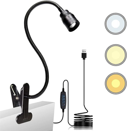 Zoomable LED Reading Lights for Bed Headboard, Clip on Spotlight Lamp for Desk, Dorm Bed, Dimmable USB Clamp Book Light with Flexible Gooseneck, Adjustable Beam Angle 15°-80°