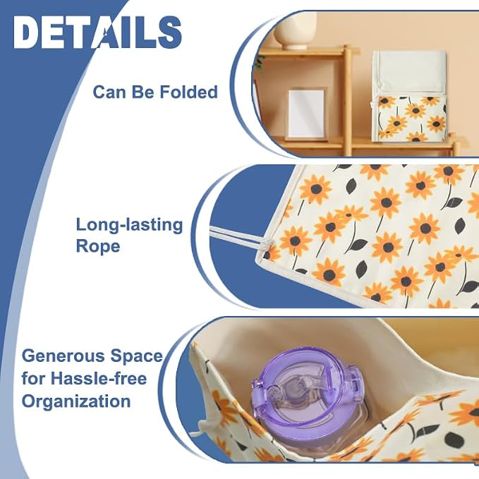 TOGETRUE Walker Bag, Easy Access Walker Storage Basket with 2 Large Pockets, Walker Accessories Bag for Folding Walker, Wheelchairs, Strollers, 13"x14.5" (Daisy)