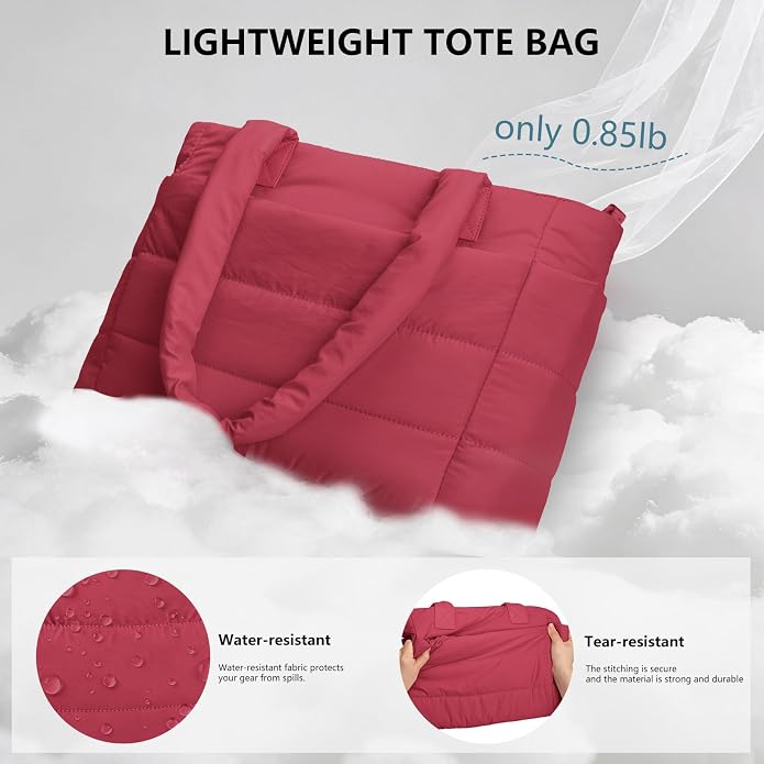 Puffer Tote Bag for Women Quilted Nurse Bag Lightweight Work Bag for Teacher Travel Handbag with Multiple Pockets