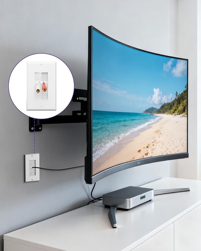 VCE Brush Wall Plate with Low Voltage Mounting Bracket, Cable Management Cover for Wall-Mount TV, HDMI Ethernet Cord Pass Through, 3-Pack (3 White Plates + 3 Black Brackets)