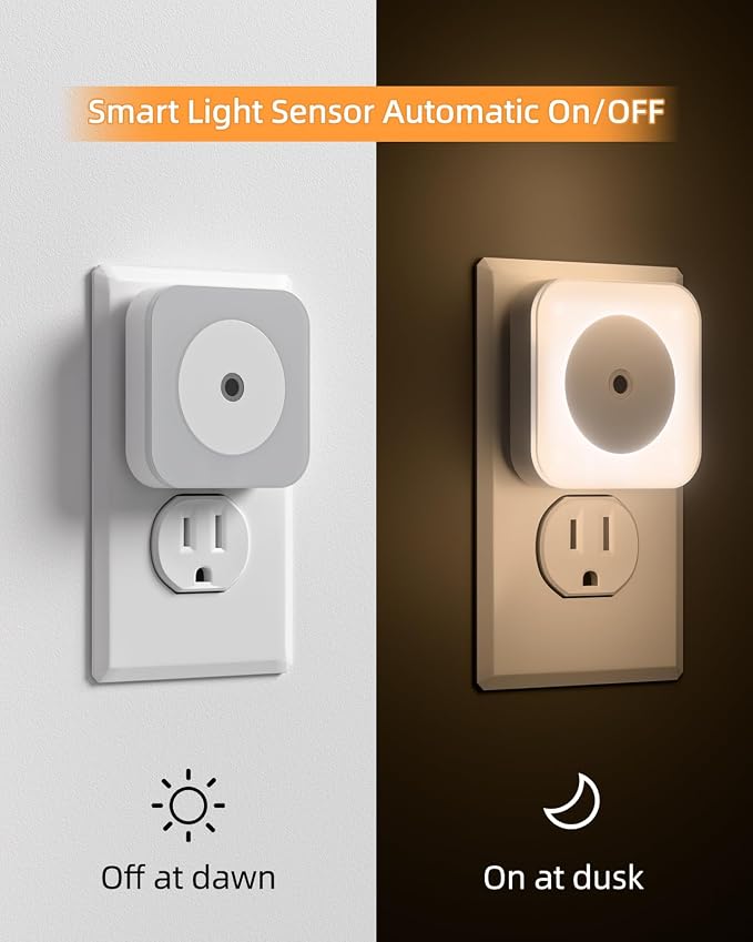 6-Pack LED Night Lights Plug into Wall,Bright Nightlight Auto-On/Off and Dimmable,0.5W Plug in Socket Night Light,Smart Sensor,Daylight White,for Adults Kids Bedroom Bathroom Hallway Kitchen Decor