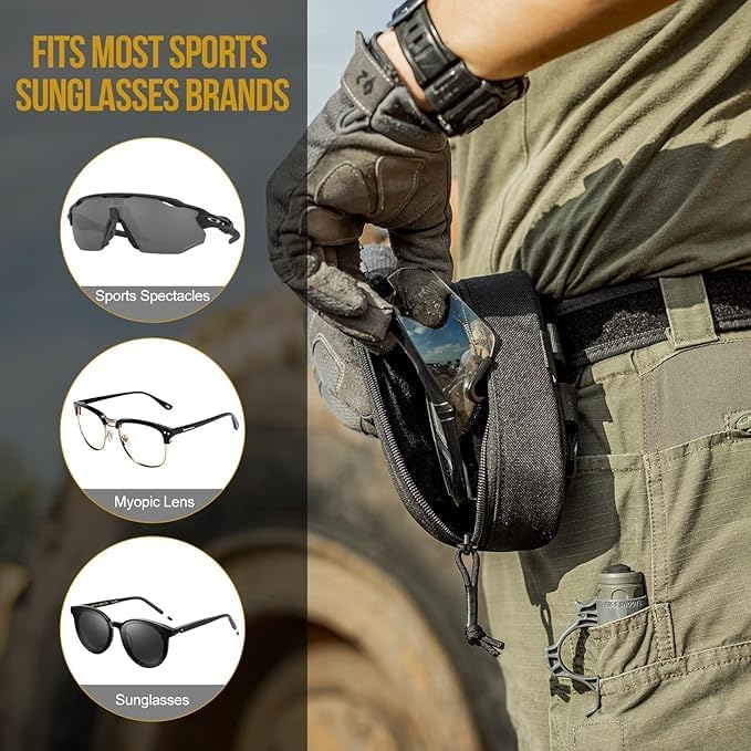ONETIGRIS Tactical Hard Shell Eyeglasses Case Molle Zipper Sunglasses Pouch Shockproof Crush Resistant for Outdoor Activities