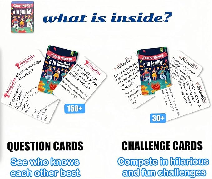 Spanish-English Family Games for Parties | Bilingual Conversation Cards | Fun Board Games for Parties and Evening Entertainment