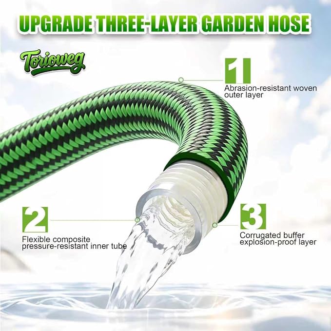Garden Hose 75 FT-Triple-layer pipe, Heavy Duty Water Hose with solid Aluminum Fittings, Ultra-Lightweight and Flexible, Abrasion-Resistant, Rust-Resistant,Watering and Cleaning for Outdoor
