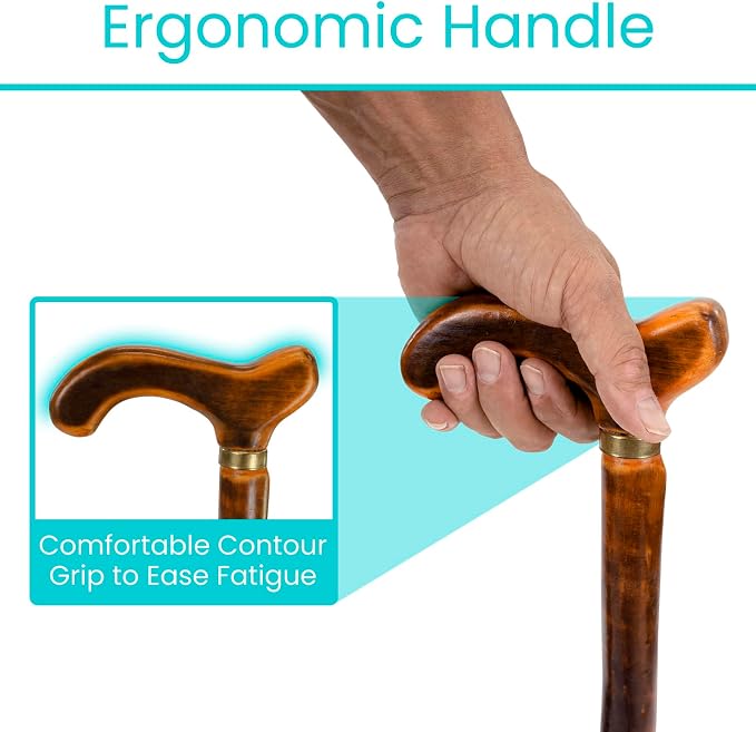 Vive Wooden Walking Stick Cane - for Men, Women, & Seniors - 36 Inch Single Point Rubber Tip with Willow Handle - Ergonomic Grip for Balance & Stability - Lightweight Elderly Assistance Product