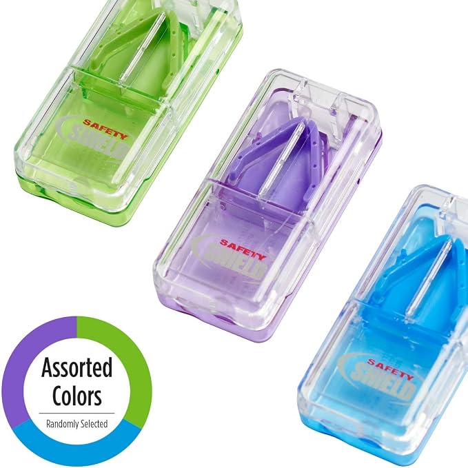 Ezy Dose Pill Cutter and Splitter with Safety Shield, Daily Usage, Safely Cut Pills, Vitamins, Tablets in Half, Accurate and Easy Cutting, Stainless Steel Blade, Travel Sized, Color May Vary, BPA Free