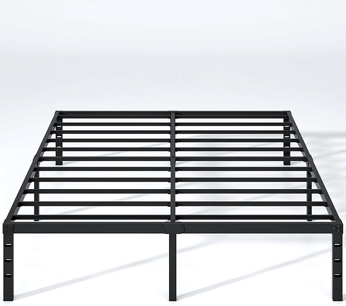 NEW JETO Metal Bed Frame,Queen Size Bed Frame with Storage Space,18 Inch | Heavy Duty Sturdy Mattress Foundation,Easy Assembly,No Box Spring Needed, Black